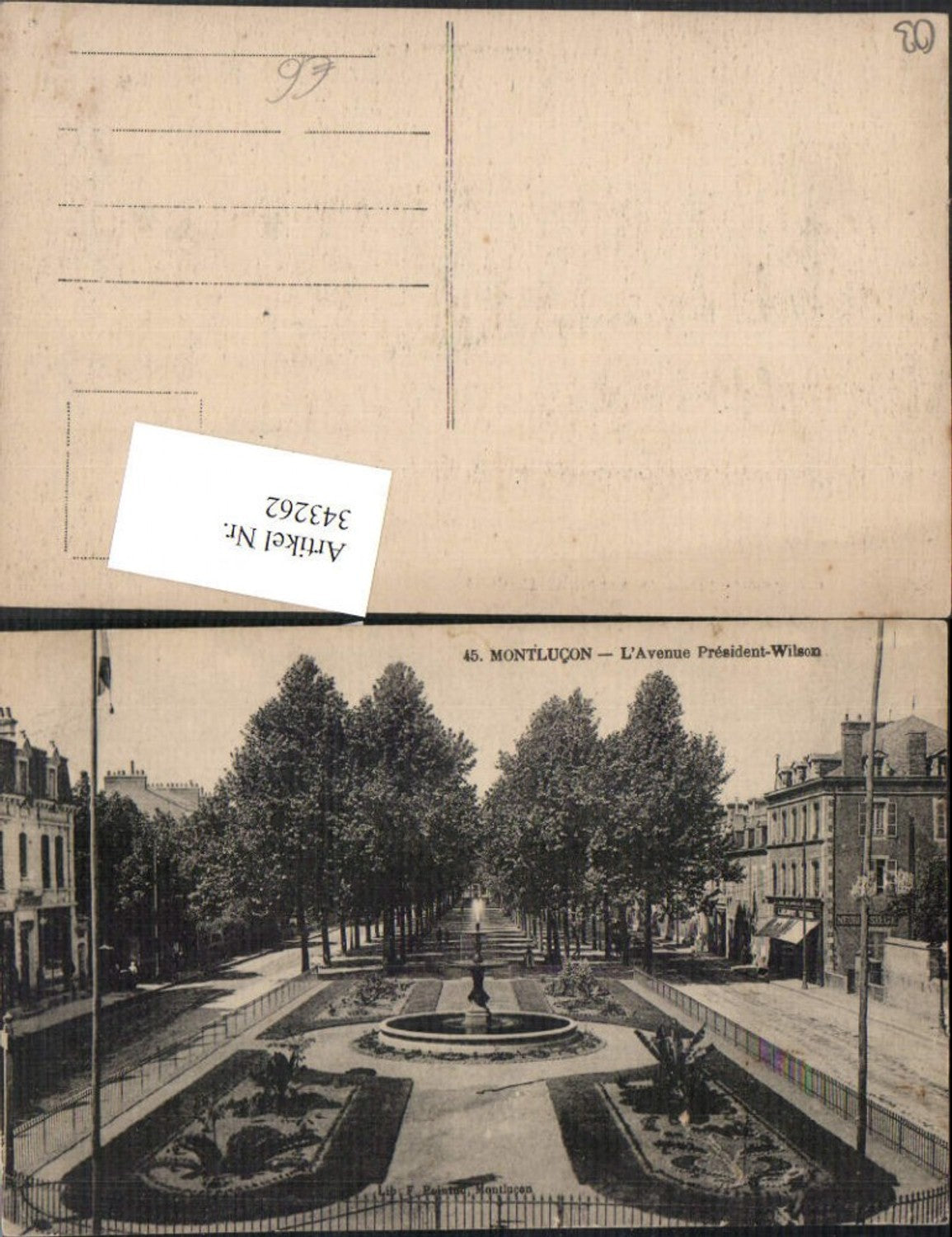 343262,Auvergne Allier Montlucon L'Avenue President-Wilson Allee Springbrunnen