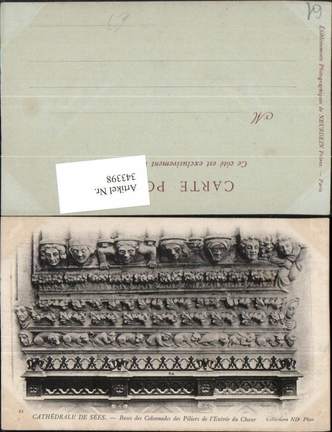343398,Basse-Normandie Orne Sees Cathedrale Bases des Colonnades des Piliers du Choeur Relief