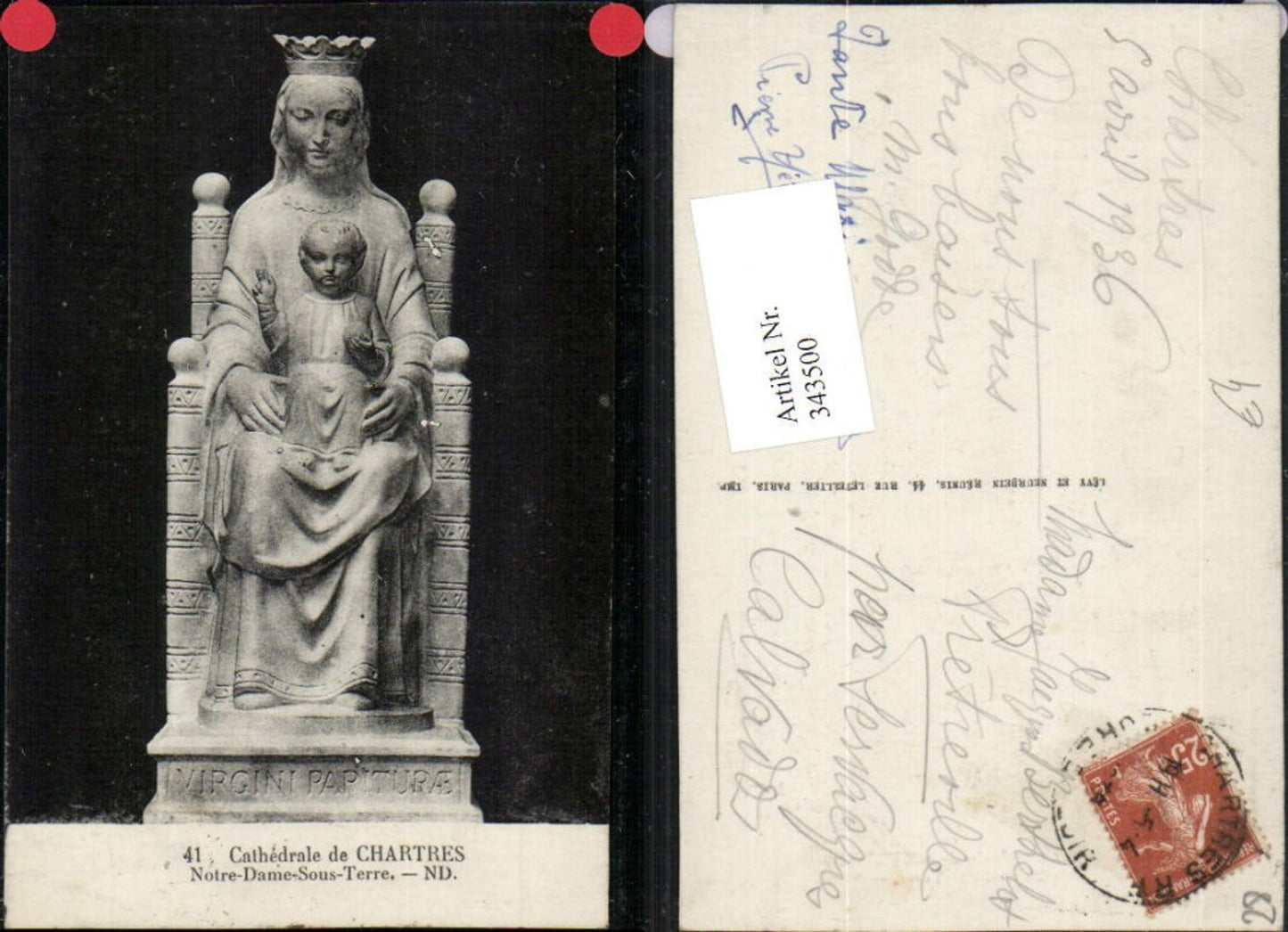 343500,Centre Eure-et-Loir Chartres Cathedrale Notre-Dame-Sous-Terre Kirche Marienstatue