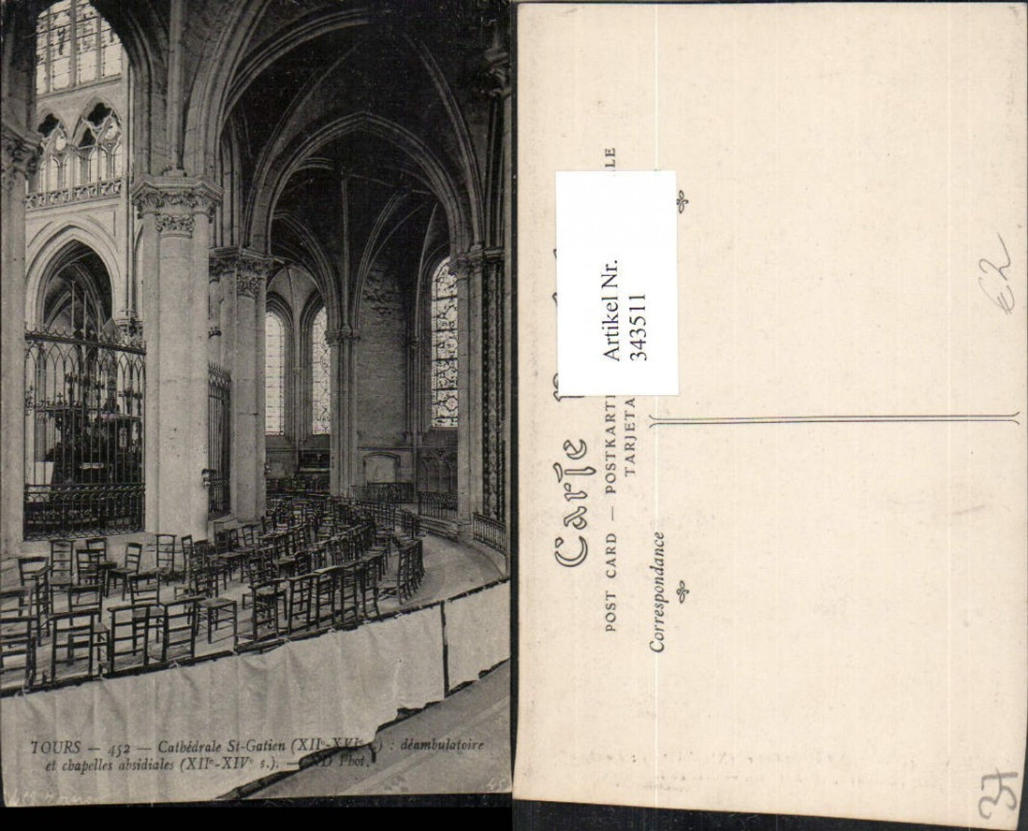 343511,Centre Indre-et-Loire Tours Cathedrale St-Gatien Kirche Innenansicht