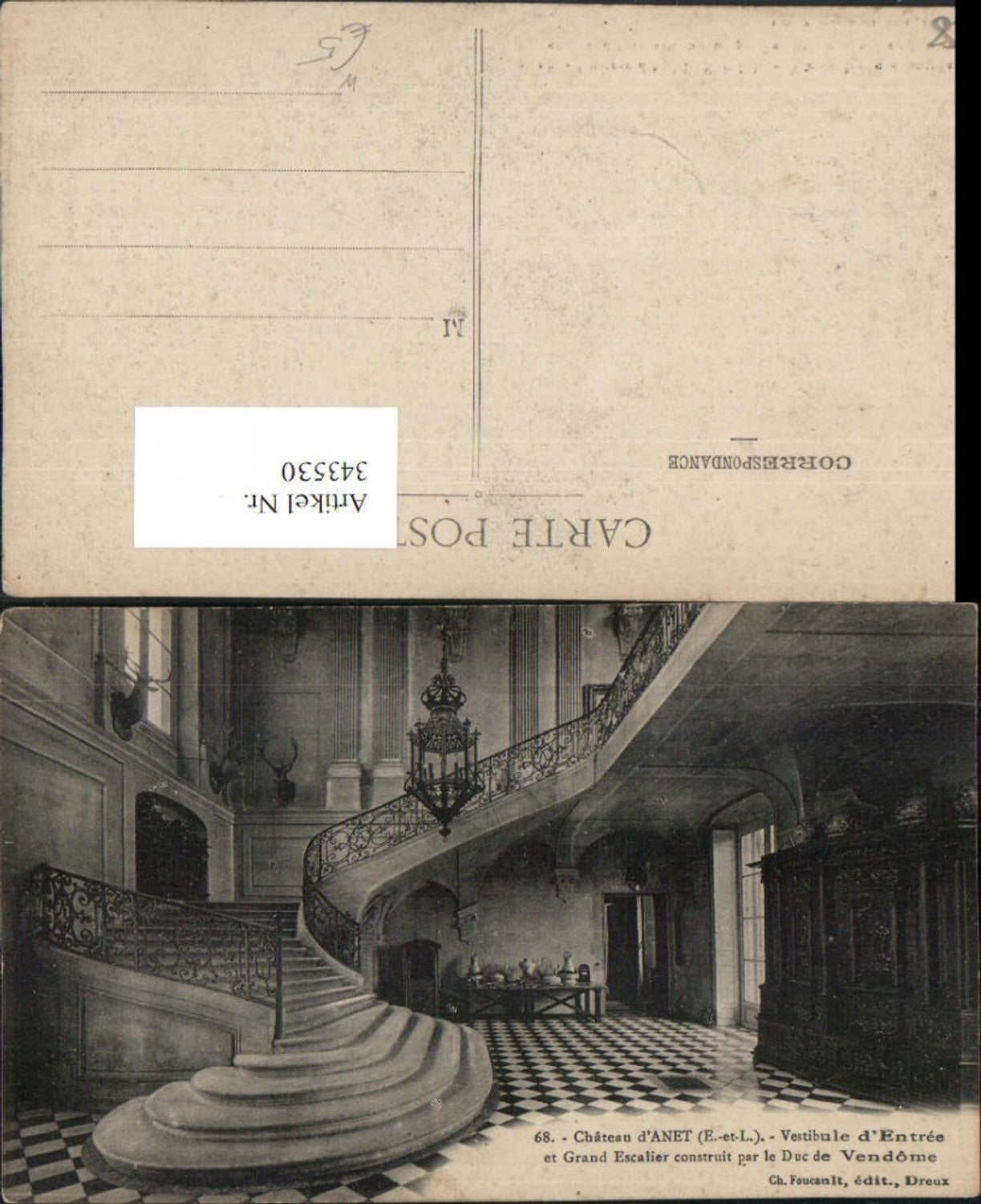 343530,Centre Eure-et-Loir Chateau d'Anet Vestibule d'Entree et Grand Escalier Schloss Treppenhaus