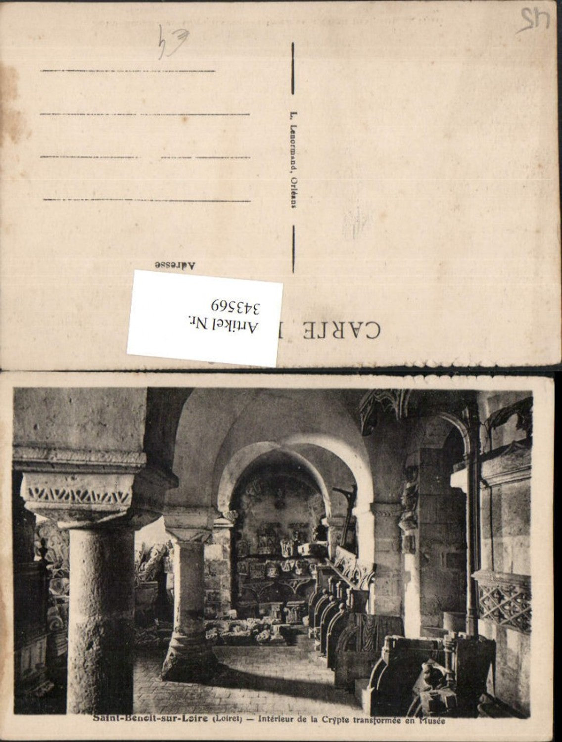 343569,Centre Loiret Saint-Benoit-sur-Loire Interieur de la Crypte transformee en Musee
