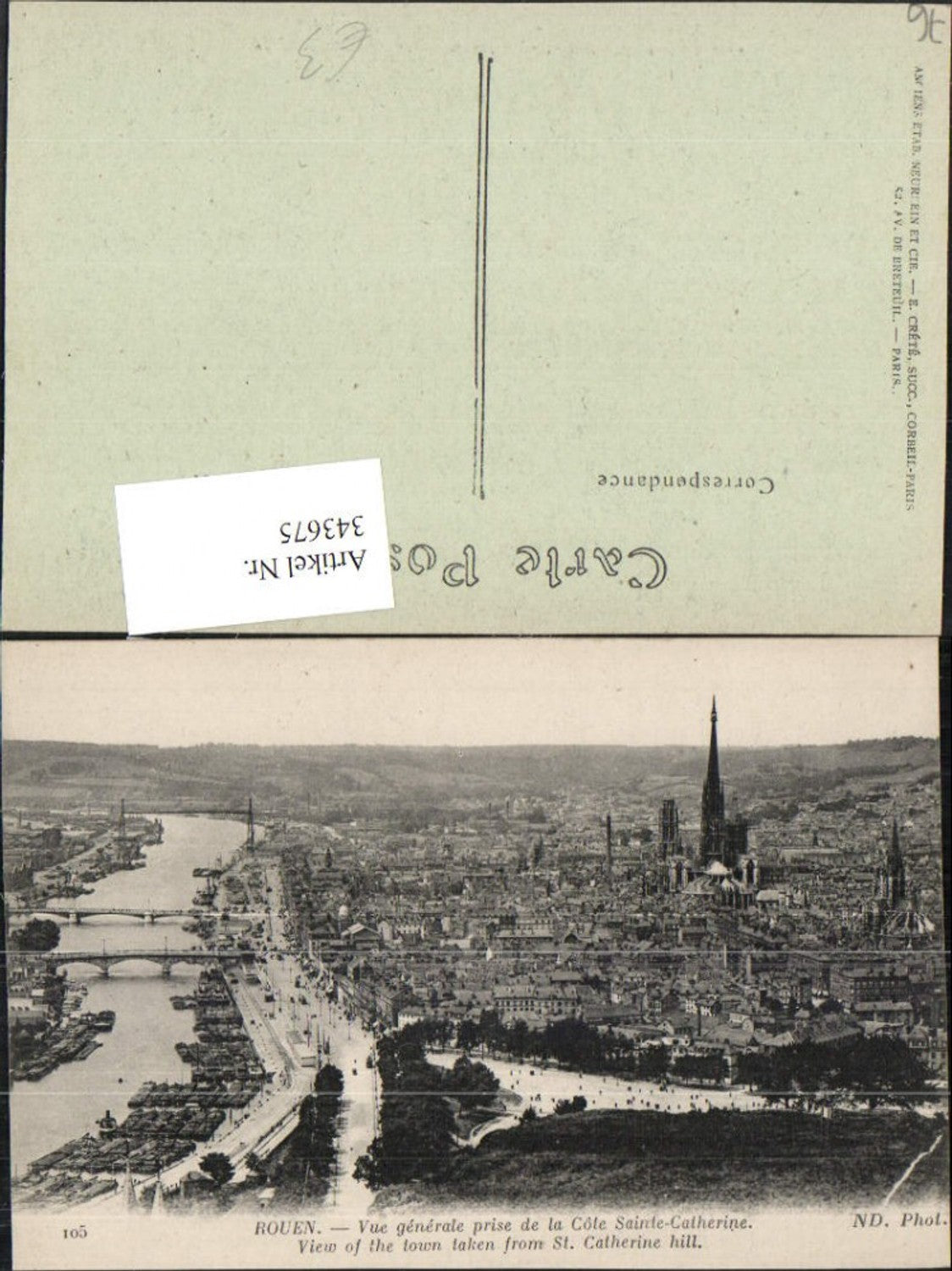 343675,Haute-Normandie Seine-Maritime Rouen Vue generale prise de la Cote Sainte-Catherine Totale