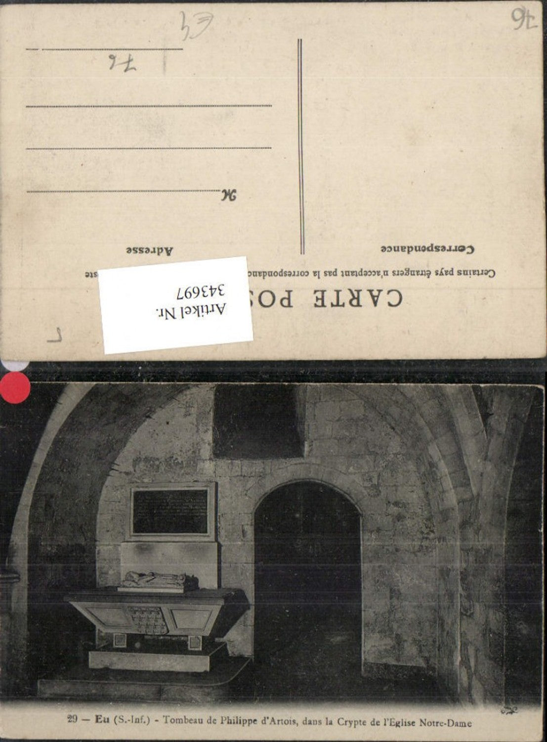 343697,Haute-Normandie Seine-Maritime Eu Eglise Crypte Tombeau de Philippe d'Artois Tomb