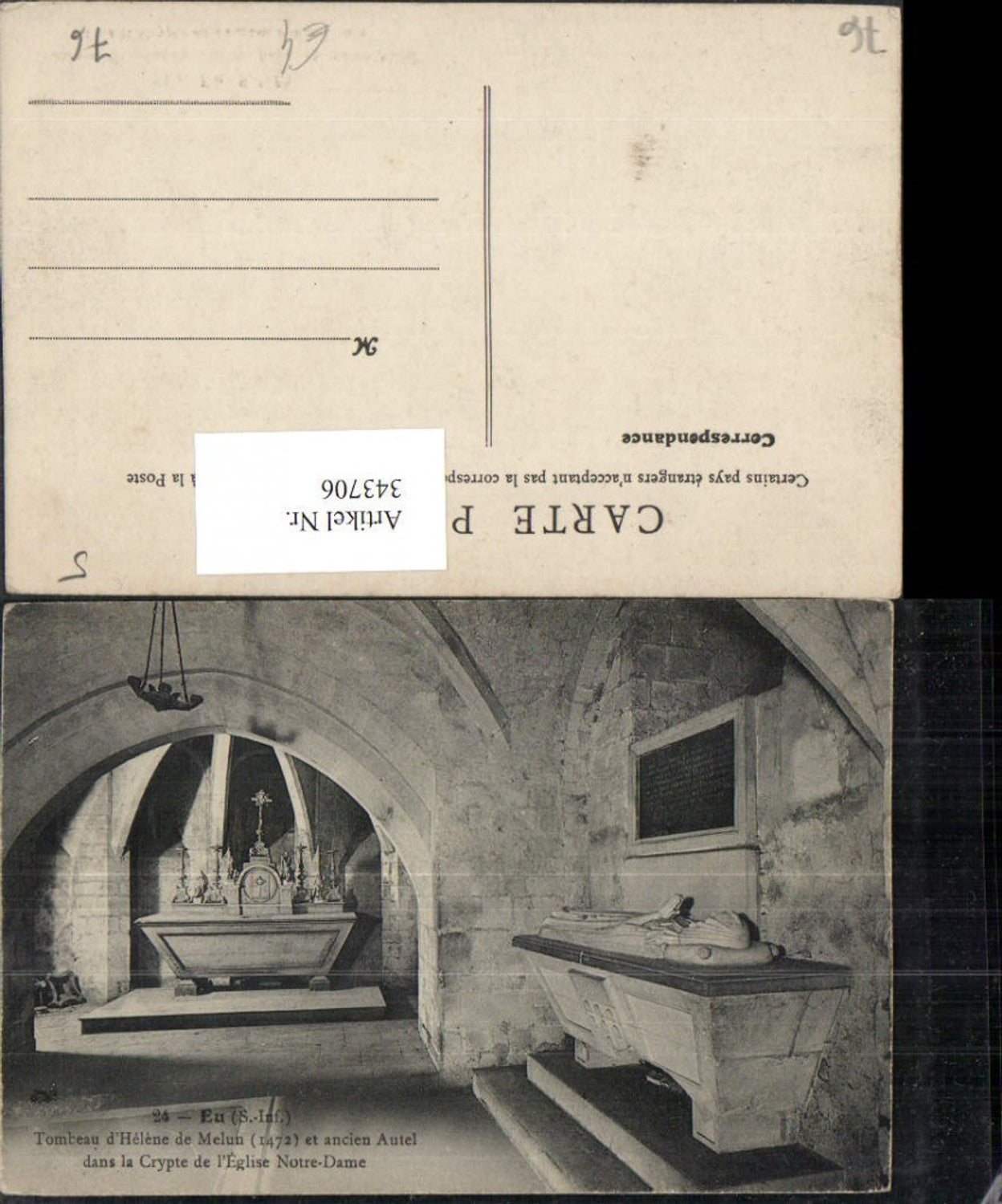 343706,Haute-Normandie Seine-Maritime Eu Eglise Crypte Tombeau d'Helene de Melun Grabmal