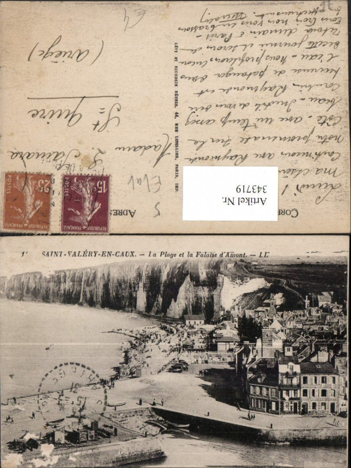343719,Haute-Normandie Seine-Maritime Saint-Valery-en-Caux La Plage et la Falaise Amont Strand