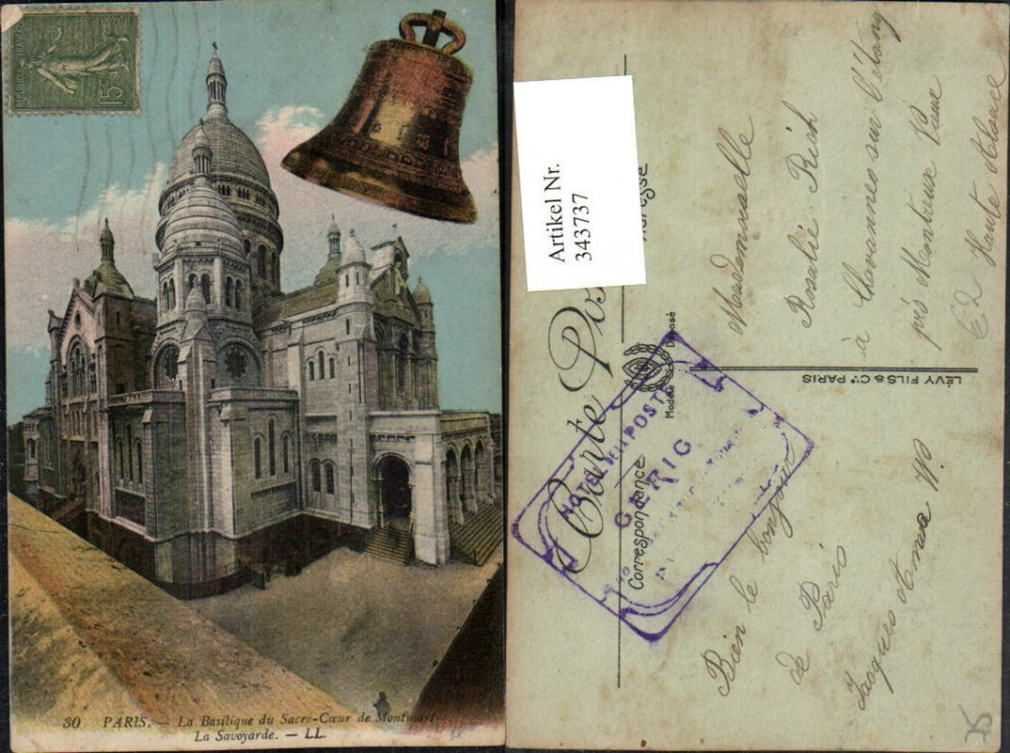343737,Ile-de-France Paris La Basilique du Sacre-Coeur de Montmartre Kirche Glocke