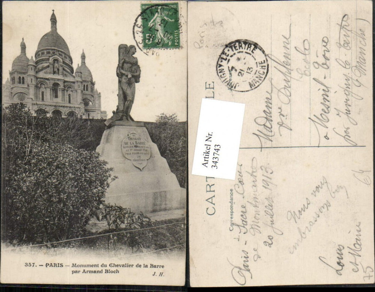 343743,Ile-de-France Paris Monument Chevalier de la Barre par Armand Bloch Denkmal
