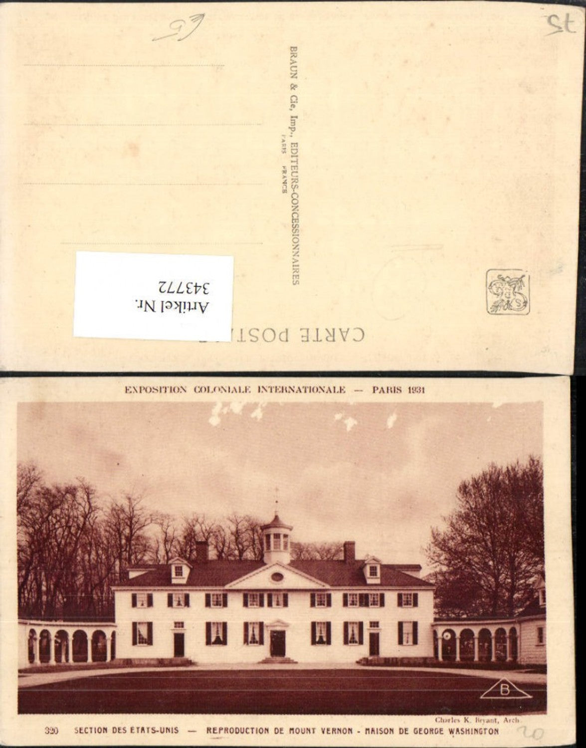 343772,Ile-de-France Paris Exposition Coloniale Internationale 1931 Maison de George Washington