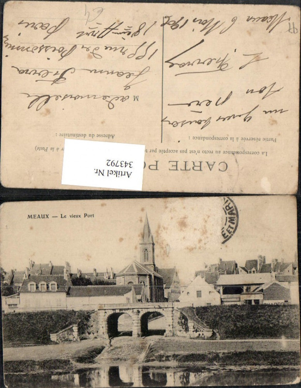 343792,Ile-de-France Seine-et-Marne Meaux Le vieux Port Teilansicht Kirche Brücke