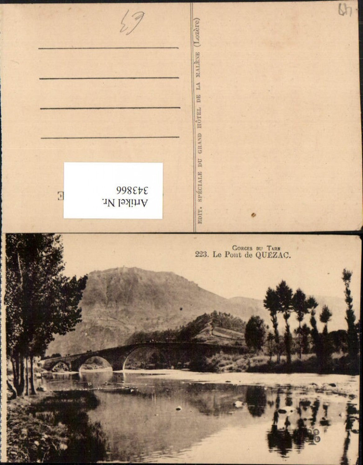 343866,Languedoc-Roussillon Lozere Le Pont de Quezac Brücke Bergkulisse