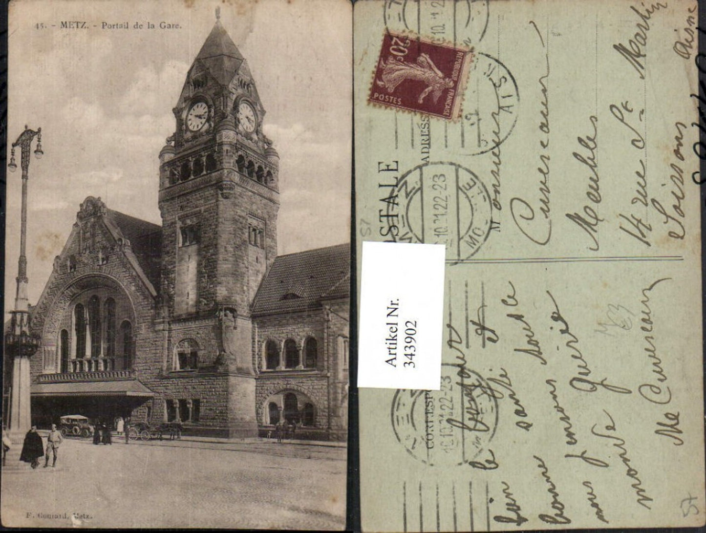 343902,Lothringen Moselle Metz Portail de la Gare Bahnhof Turm