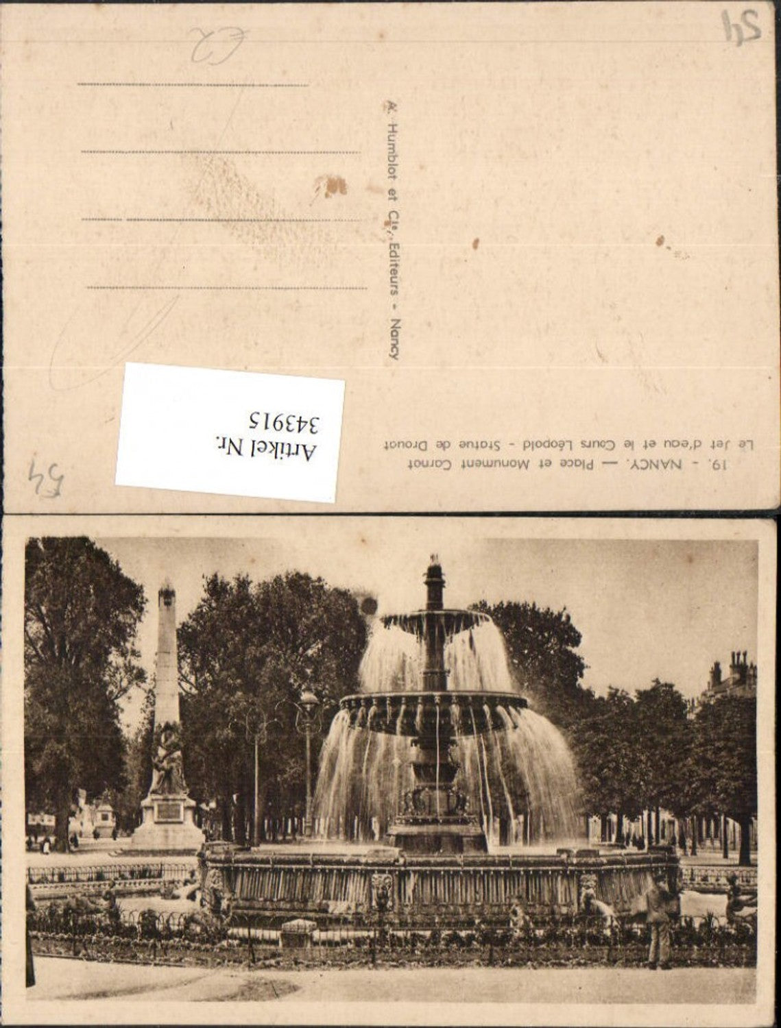 343915,Lothringen Meurthe-et-Moselle Nancy Place et Monument Carnot Statue de Drouot Brunnen
