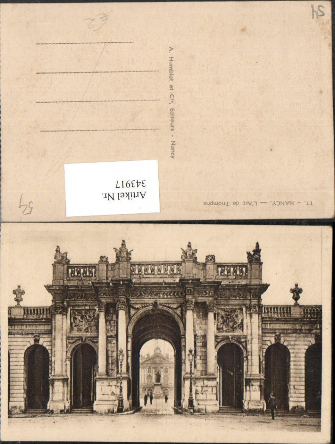 343917,Lothringen Meurthe-et-Moselle Nancy L'Arc de Triomphe Triumphbogen