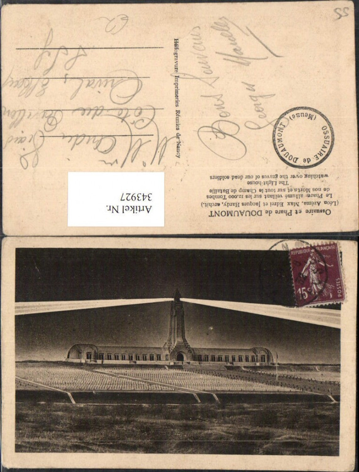 343927,Lothringen Meuse Verdun Douaumont Ossuaire et Phare Leuchtturm