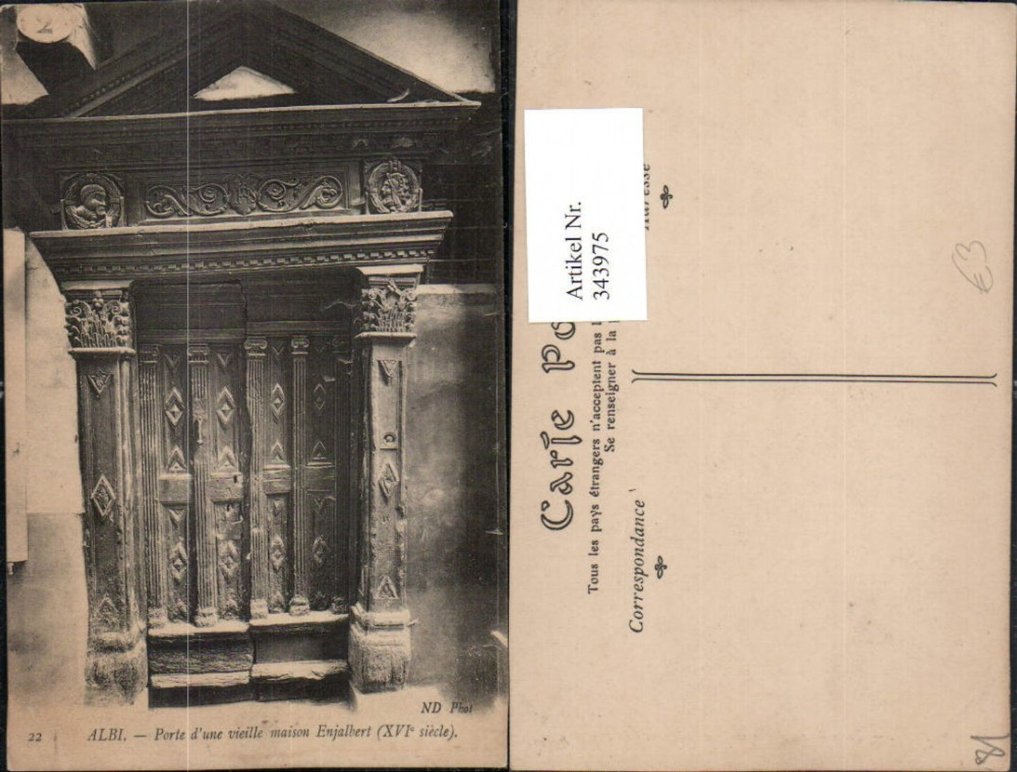 343975,Midi-Pyrenees Tarn Albi Porte d'une vieille maison Enjalbert Portal Tür