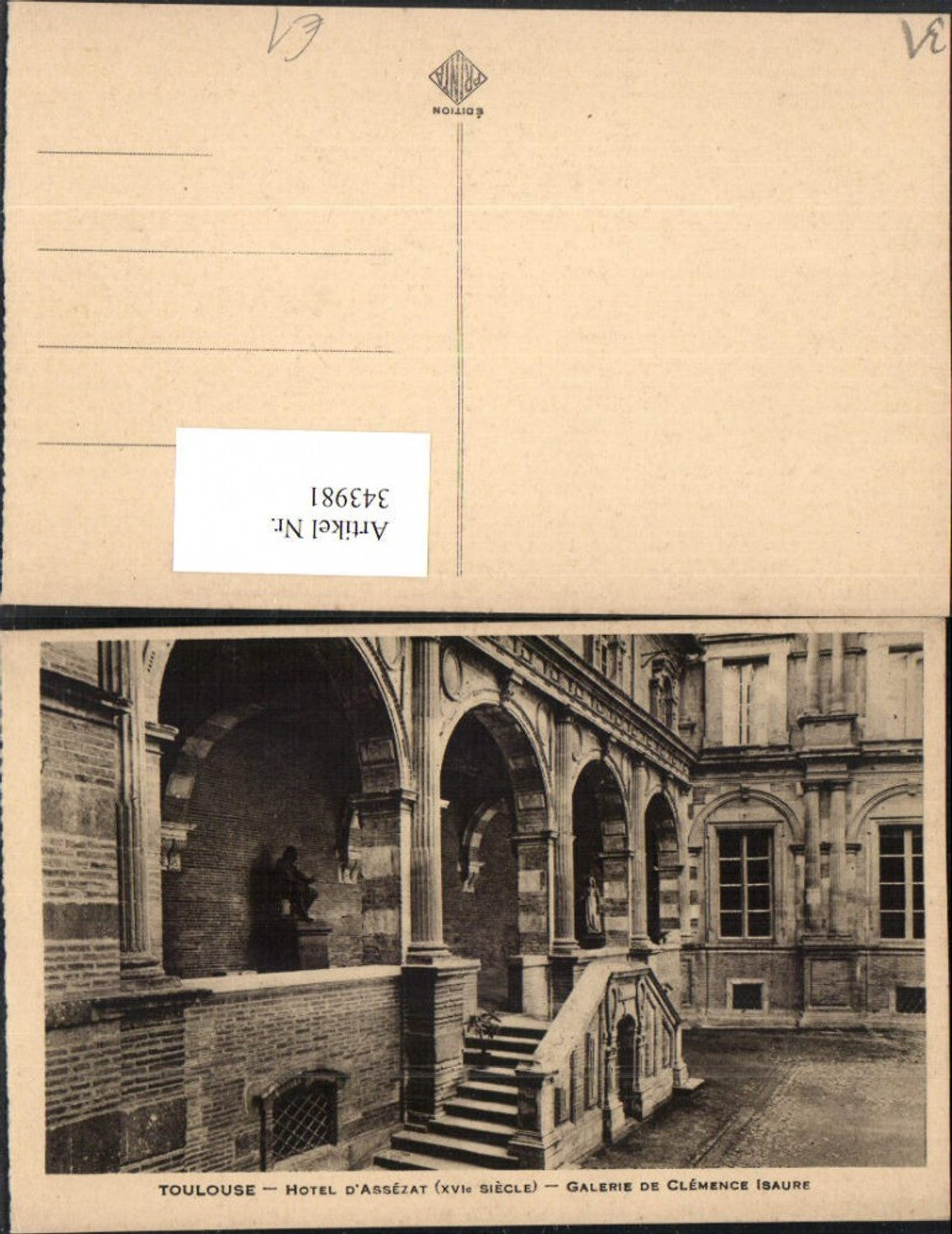 343981,Midi-Pyrenees Haute-Garonne Toulouse Hotel d'Assezat Galerie de Clemence Isaure
