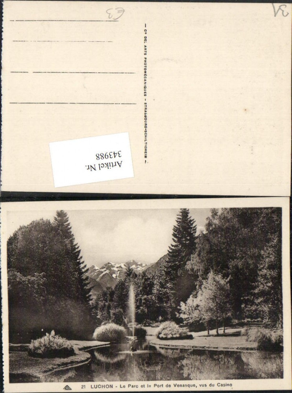 343988,Midi-Pyrenees Haute-Garonne Luchen Le Parc et le Pont de Venasque Fontäne Bergkulisse