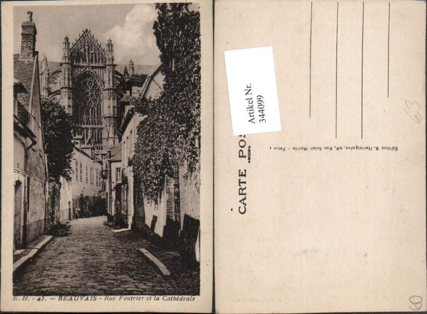 344099,Picardie Oise Beauvais Rue Feutrier et la Cathedrale Straßenansicht Kirche