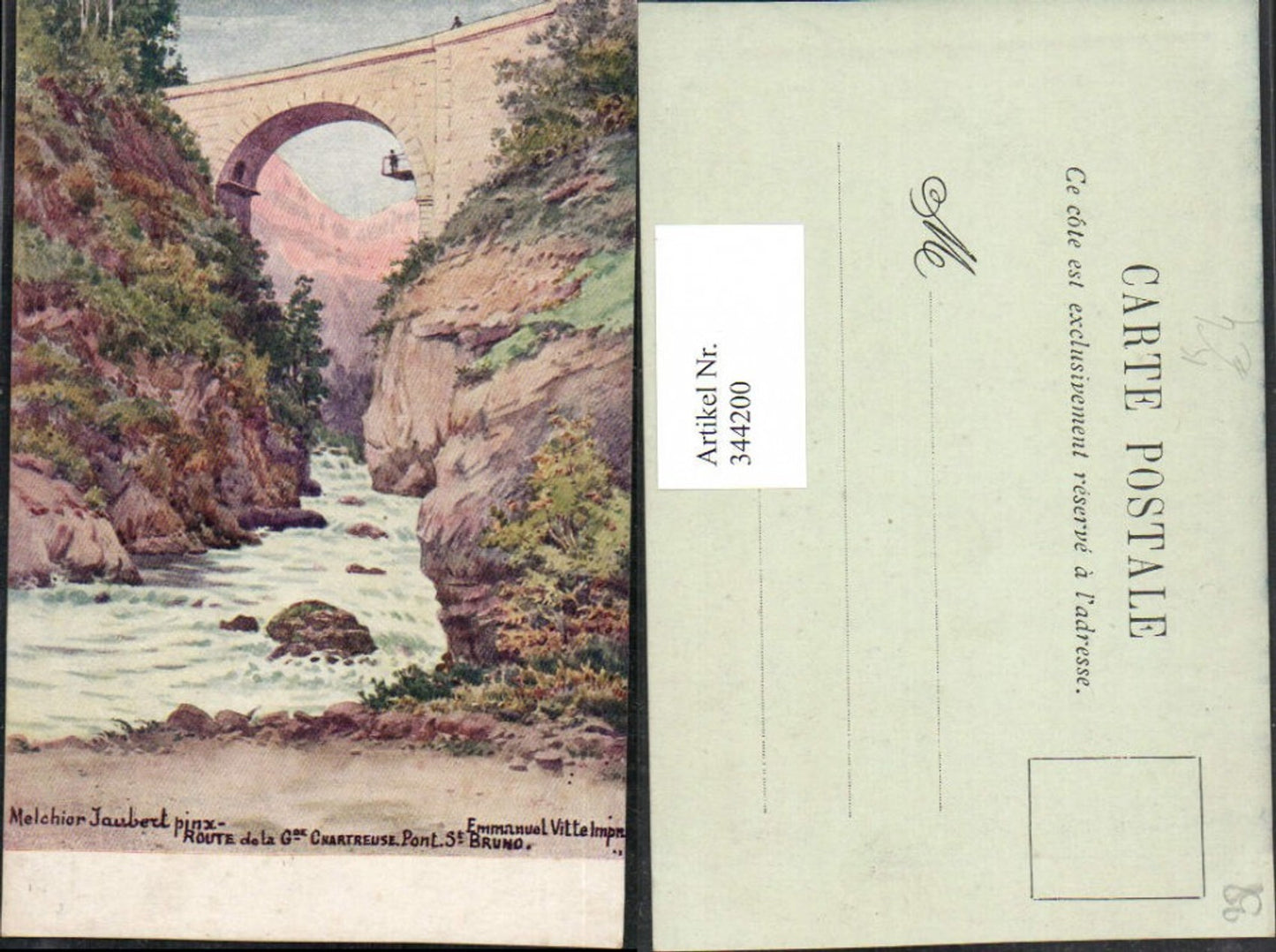 344200,Künstler AK Melchior Jaubert Rhone-Alpes Isere Route Grande Chartreuse Pont St-Bruno Brücke