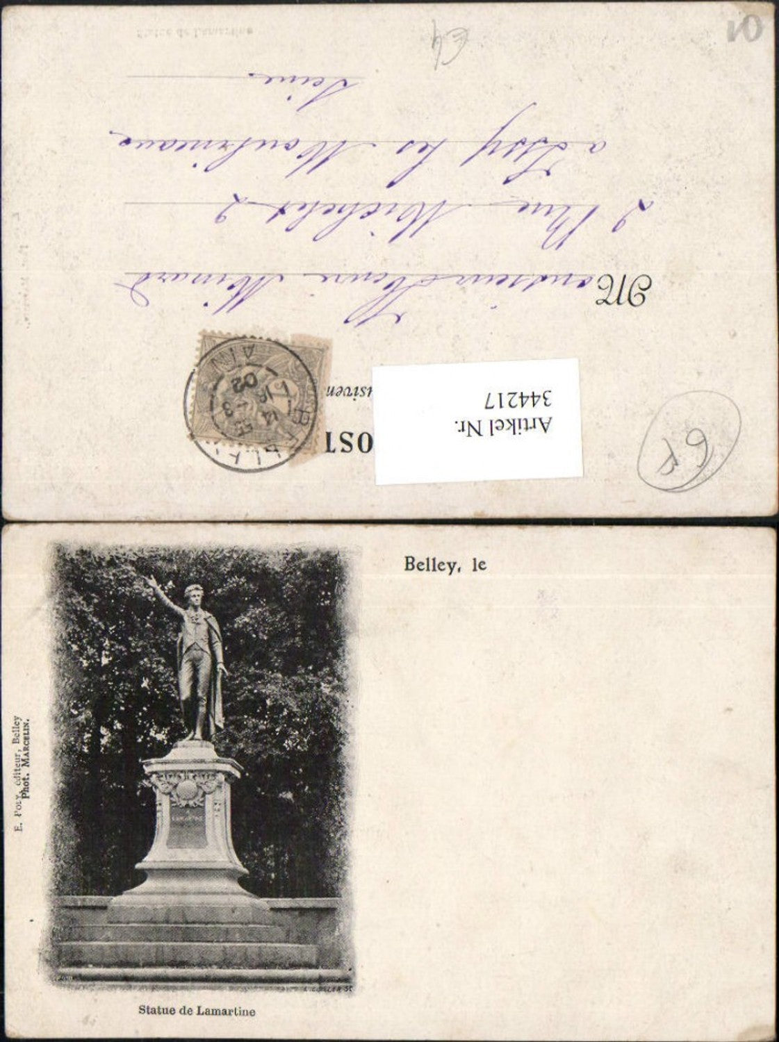 344217,Rhone-Alpes Ain Belley Statue de Lamartine Denkmal