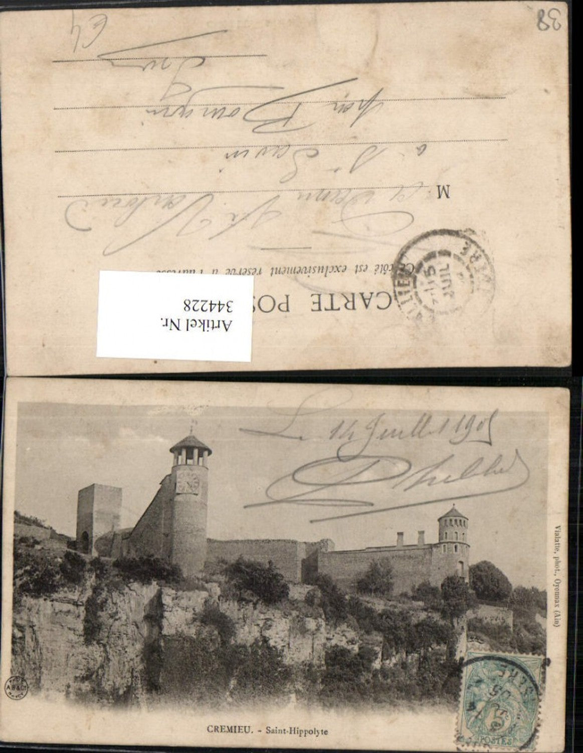 344228,Rhone-Alpes Isere Cremieu Saint-Hippolyte Uhrturm Turm