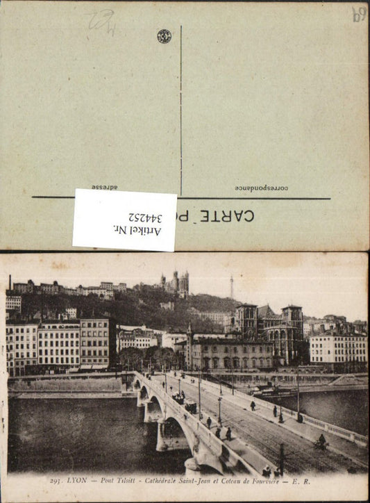 344252,Rhone-Alpes Rhone Lyon Pont Tilsitt Cathedrale Saint-Jean et Coteau Fourviere Brücke
