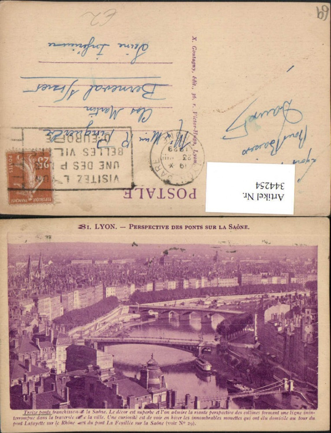 344254,Rhone-Alpes Rhone Lyon Perspective des Ponts sur la Saone Teilansicht Brücken