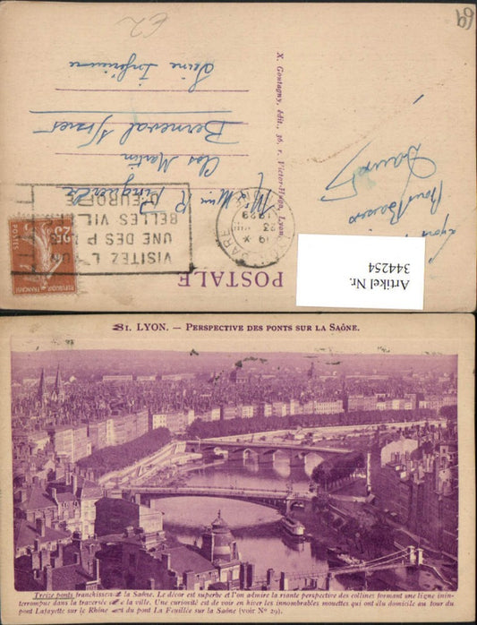 344254,Rhone-Alpes Rhone Lyon Perspective des Ponts sur la Saone Teilansicht Brücken