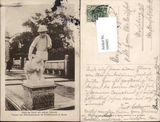 344405,Berlin Märchenbrunnen im Friedrichshain Hans im Glück m. Schwein