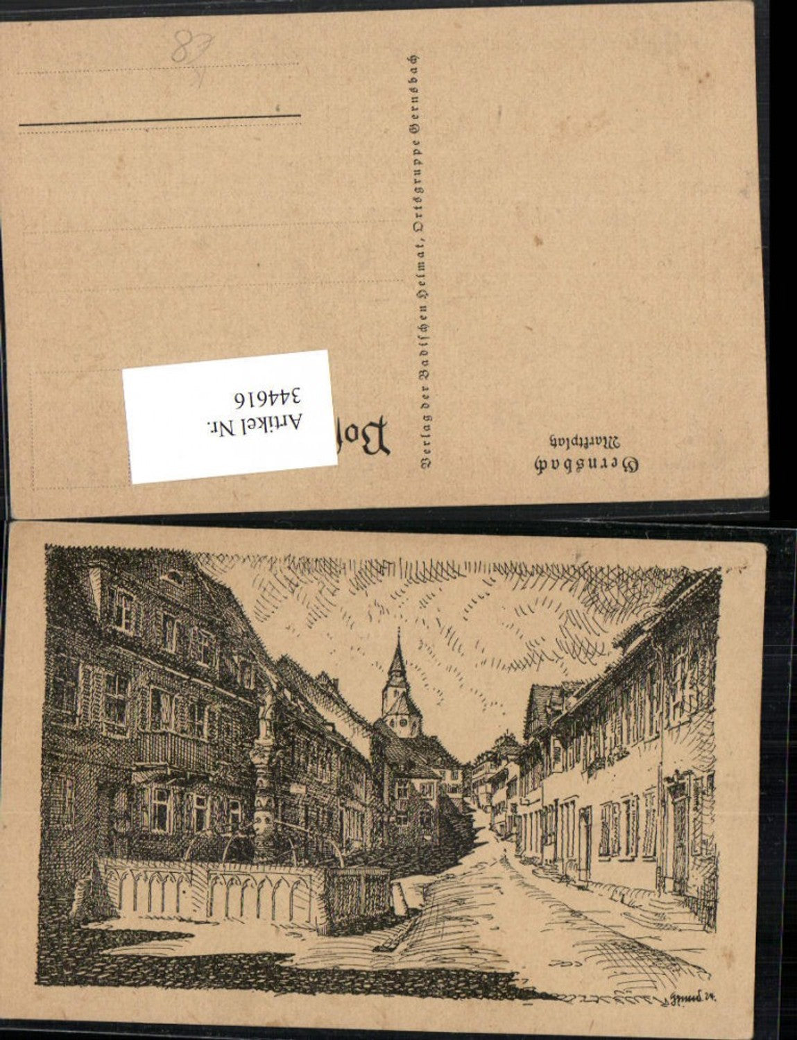 344616,Künstler AK Gernsbach Marktplatz Straßenansicht Brunnen