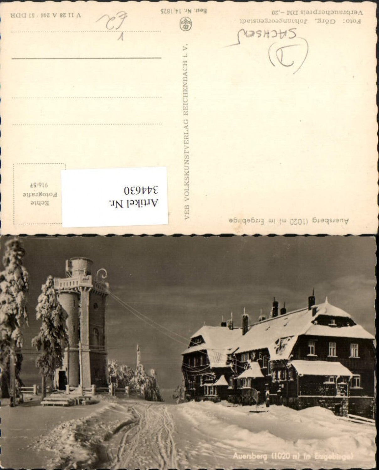 344630,Auersberg im Erzgebirge Unterkunftshaus Aussichtsturm Winterbild pub VEB 14/1825