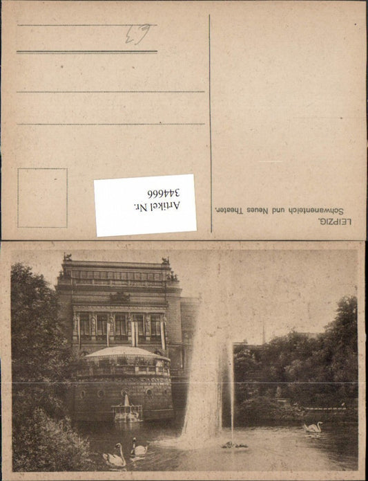 344666,Leipzig Schwanenteich u. Theater Fontäne Schwäne
