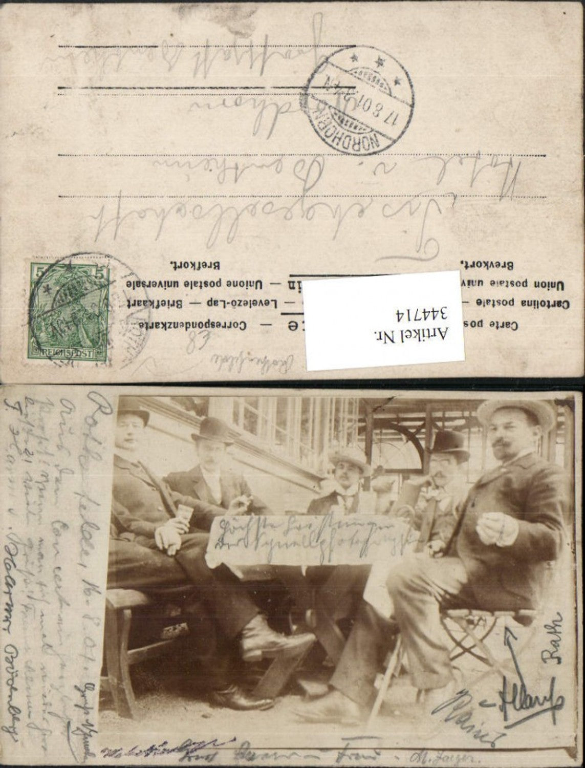 344714,Foto AK Rothenfelde Männer m. Hüten Tisch