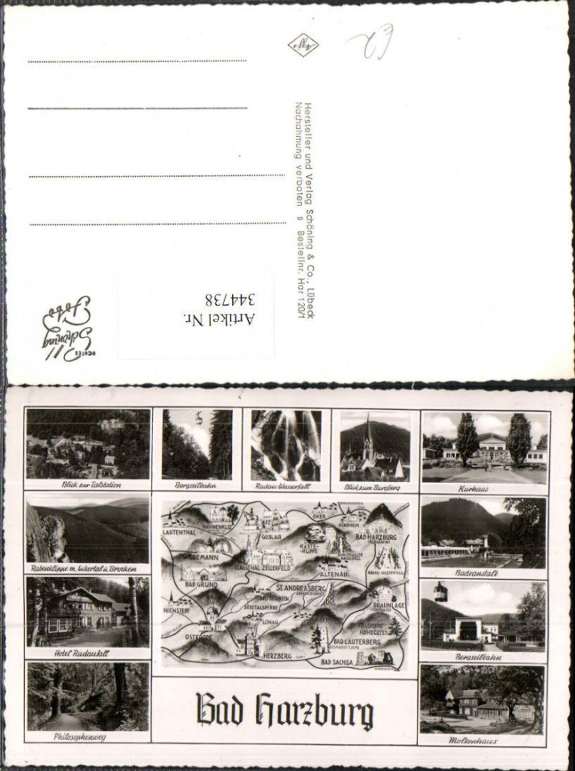 344738,Bad Harzburg Kurhaus Seilbahn Hotel Wasserfall Landkarte Mehrbildkarte