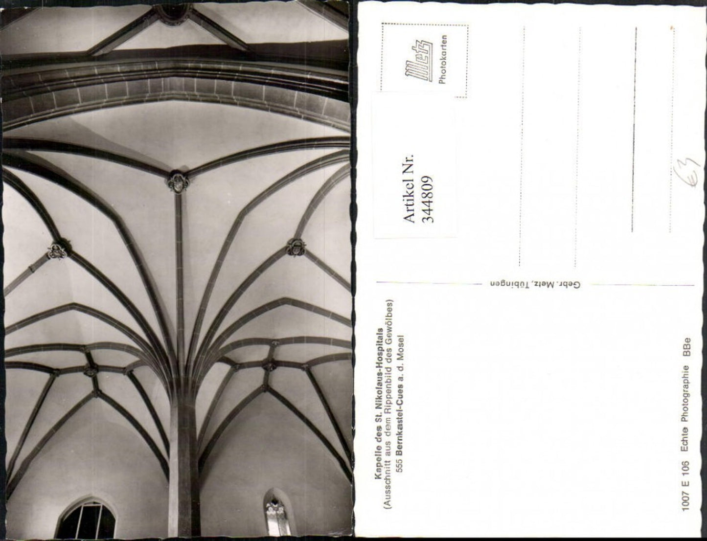 344809,Bernkastel-Kues an d. Mosel Kapelle St. Nikolaus-Hospitals Rippenbild Gewölbe