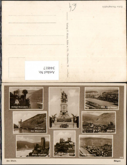 344817,Bingen Totale Mäuseturm Schloss Rheinstein Nationaldenkmal Burg Klopp Mehrbildkarte