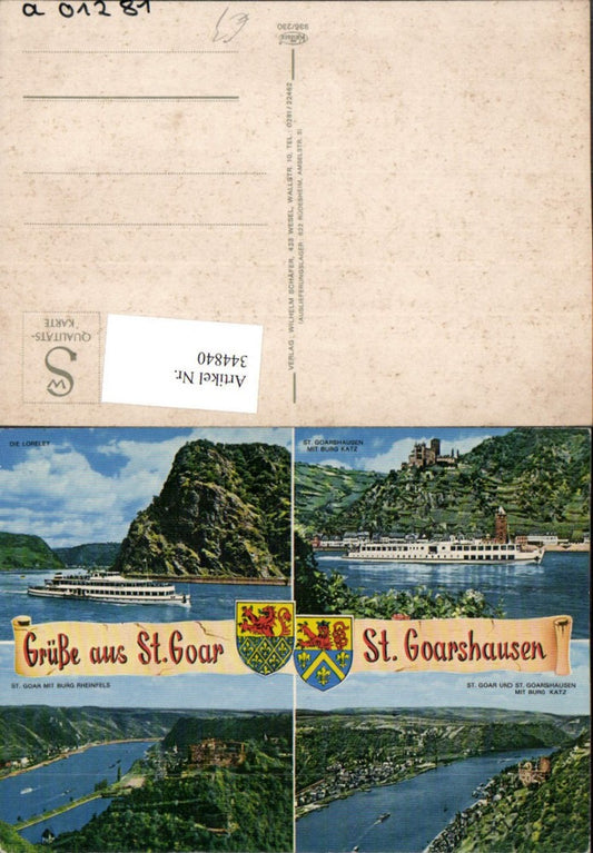 344840,St. Goar u. St. Goarshausen Totale Loreley Felsen Schiff Mehrbildkarte
