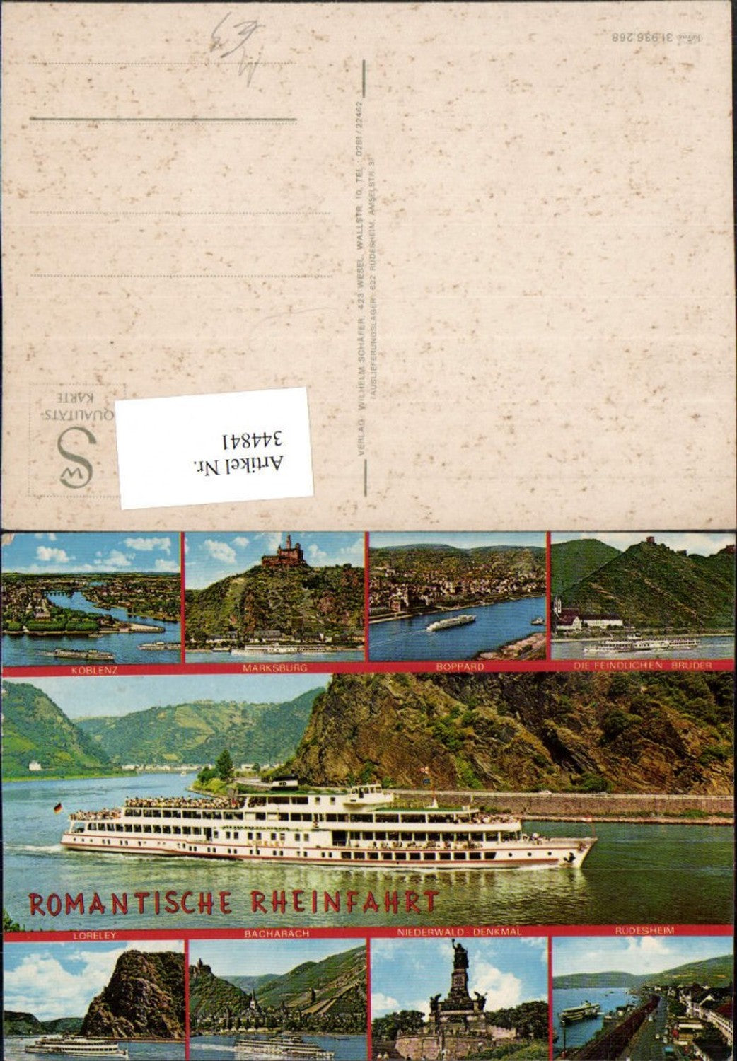 344841,Koblenz Boppard Rüdesheim Bacharach Loreley Schiff Niederwald-Denkmal Mehrbildkarte