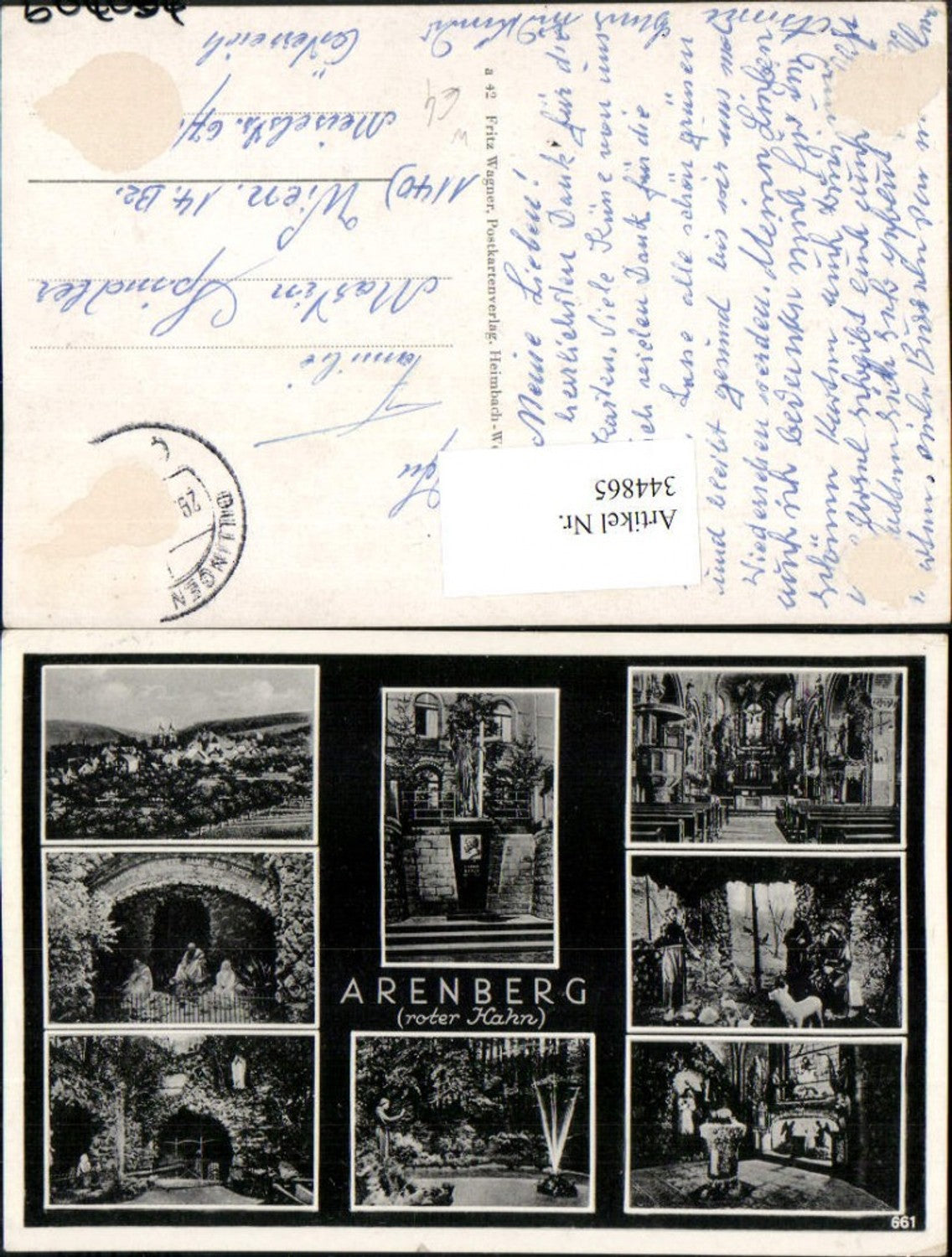 344865,Koblenz Arenberg roter Hahn Totale Kirche Innenansicht Denkmal Mehrbildkarte