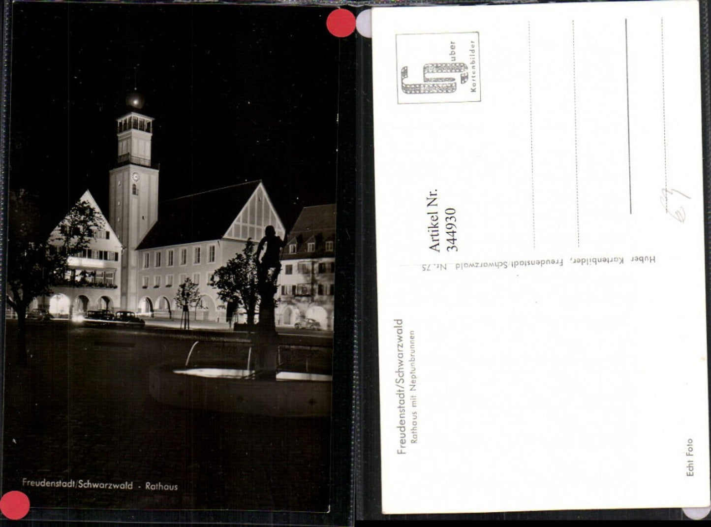 344930,Freudenstadt im Schwarzwald Rathaus b. Nacht Brunnen