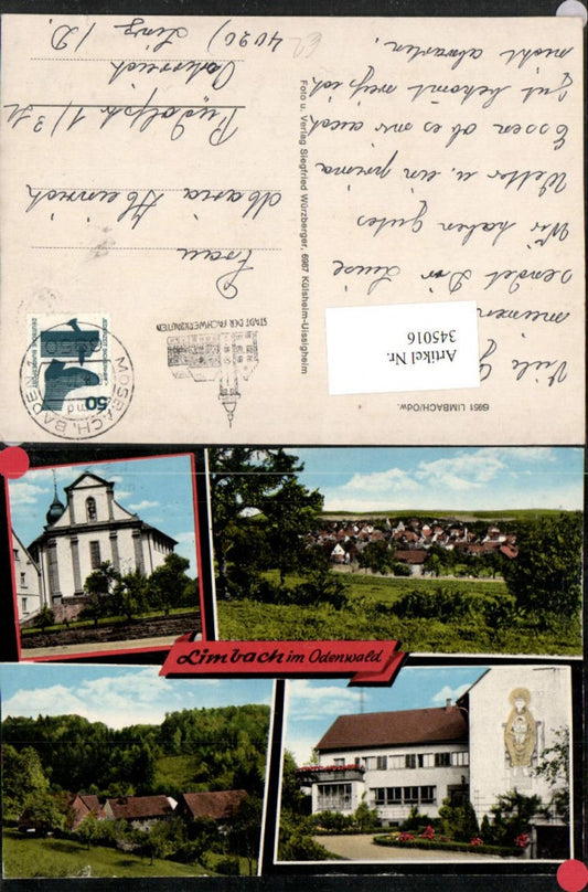 345016, Limbach im Odenwald, Church view, multi-view postcard