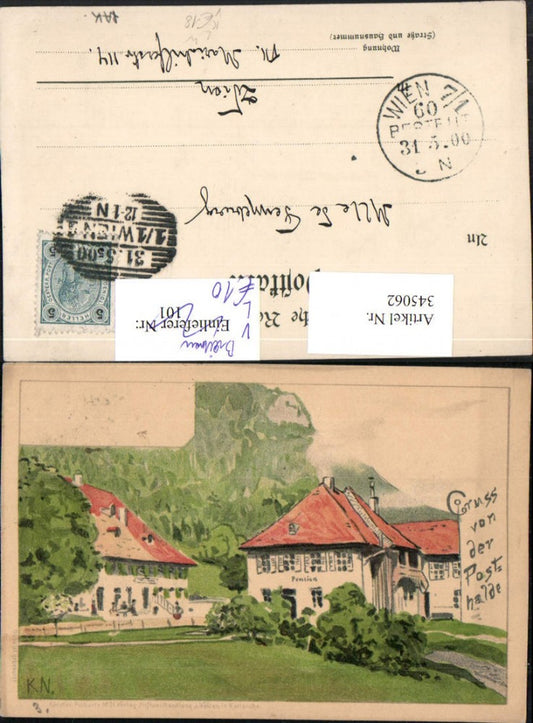 345062,Künstler Litho Gruß von d. Posthalde b. Breitenau Pension pub J. Velten 21