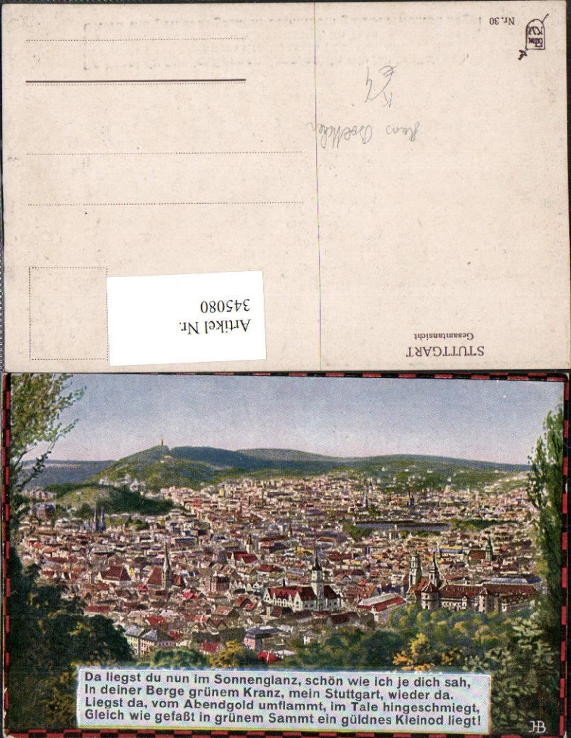 345080,Künstler AK Hans Boettchen Stuttgart Totale Text Spruch