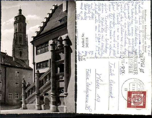 345118,Nördlingen Rathaustreppe m. Daniel Turm