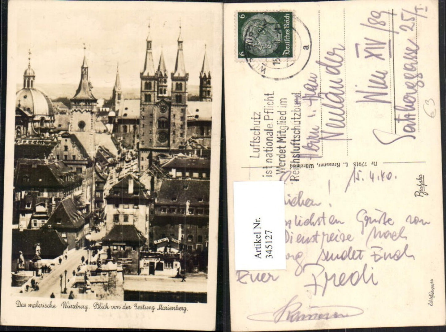 345127,Würzburg Teilansicht Kirche Blick von der Festung Marienberg