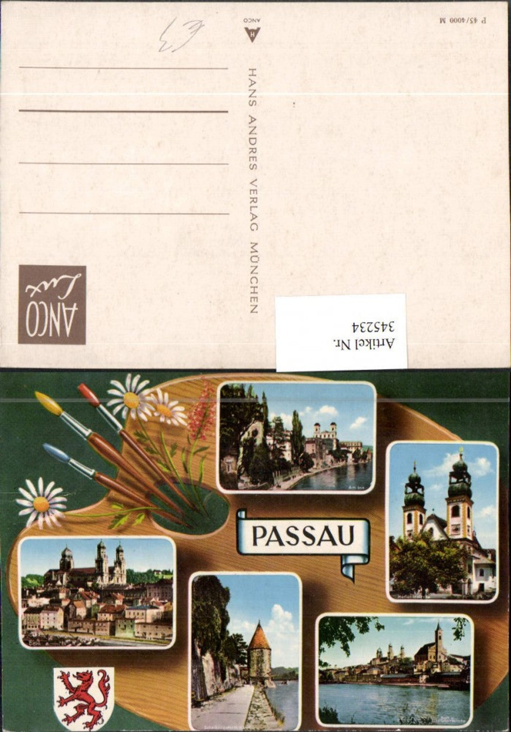 345234,Passau Totale Teilansicht Kirche Turm Mehrbildkarte Farbpalette Pinsel