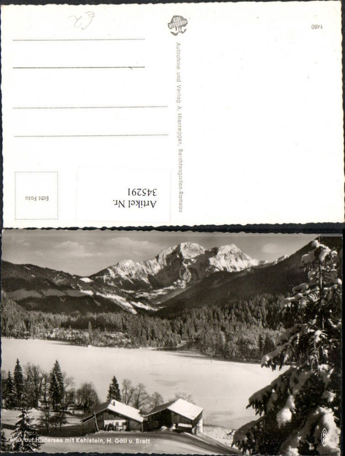 345291, View of Hintersee near Ramsau with Kehlstein, Göll and Brett mountains, winter scene