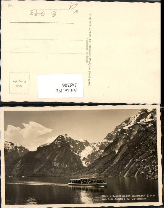 345306,Blick v. Kessel geg. Watzmann Aufstieg zur Gotzenalm Bergkulisse Boot