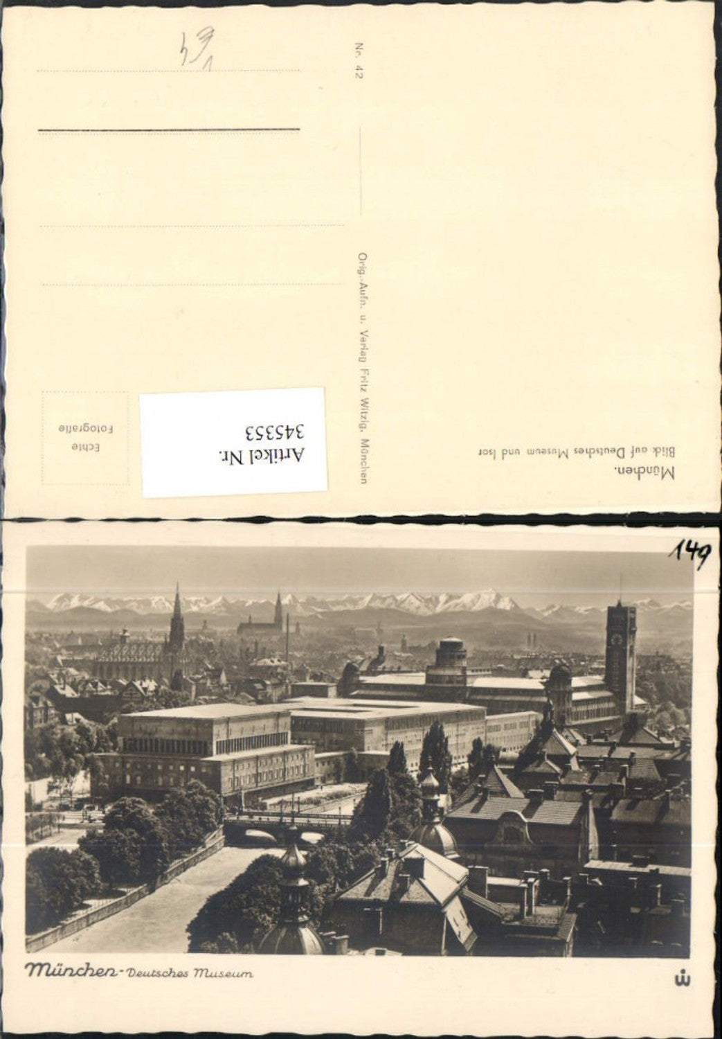 345353,München Blick auf Deutsches Museum u. Isar Bergkulisse pub Fritz Witzig 42